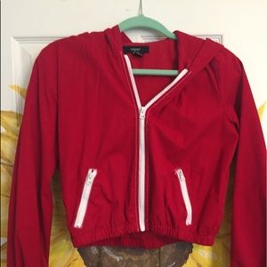 red cropped jacket